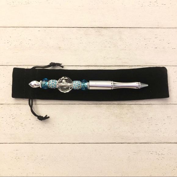Turquoise & Silver Crystal Bling Executive Pen - Picture 4 of 5